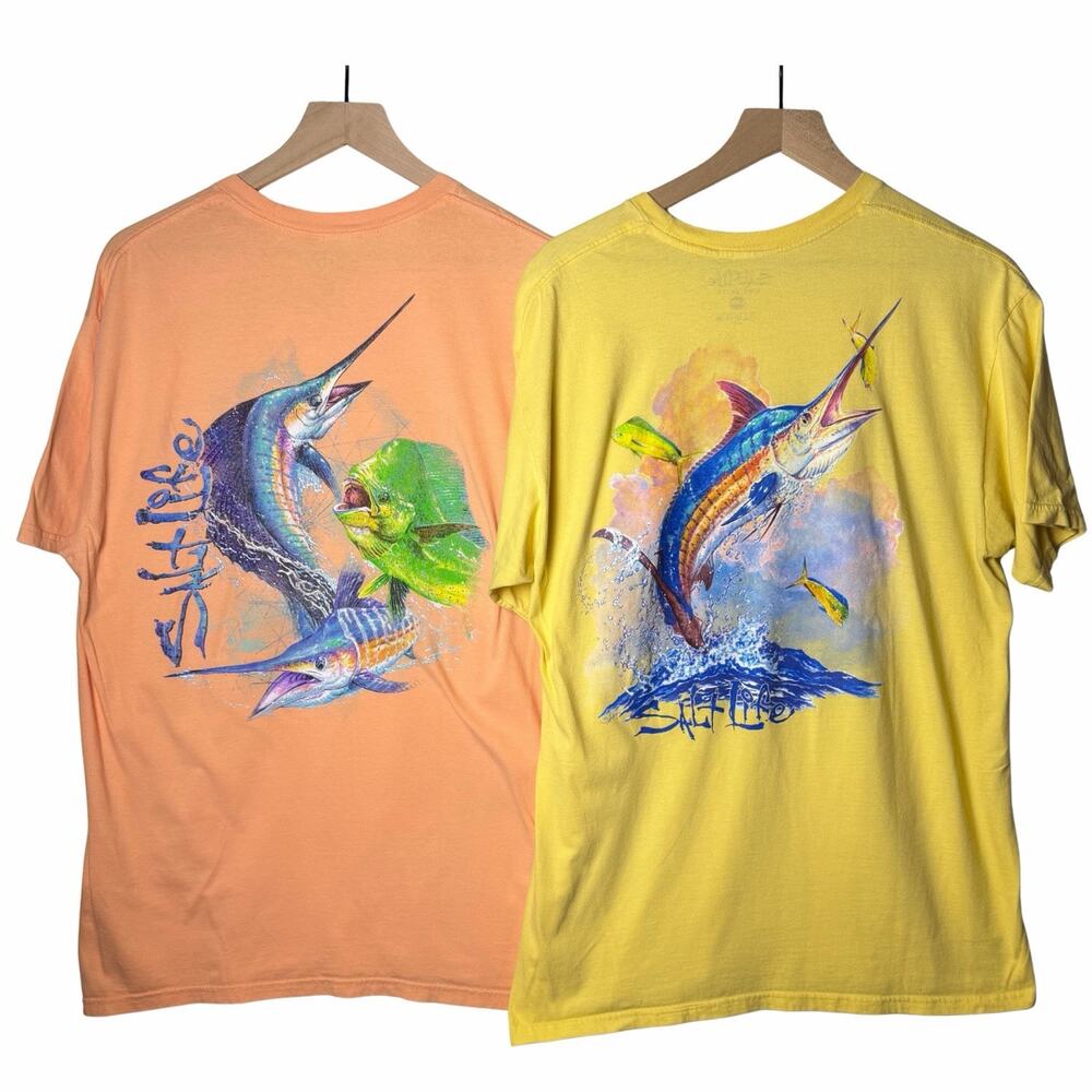Salt Life Bundle 2 T-Shirt Orange and Yellow Graphic Print Fishing Mens size L